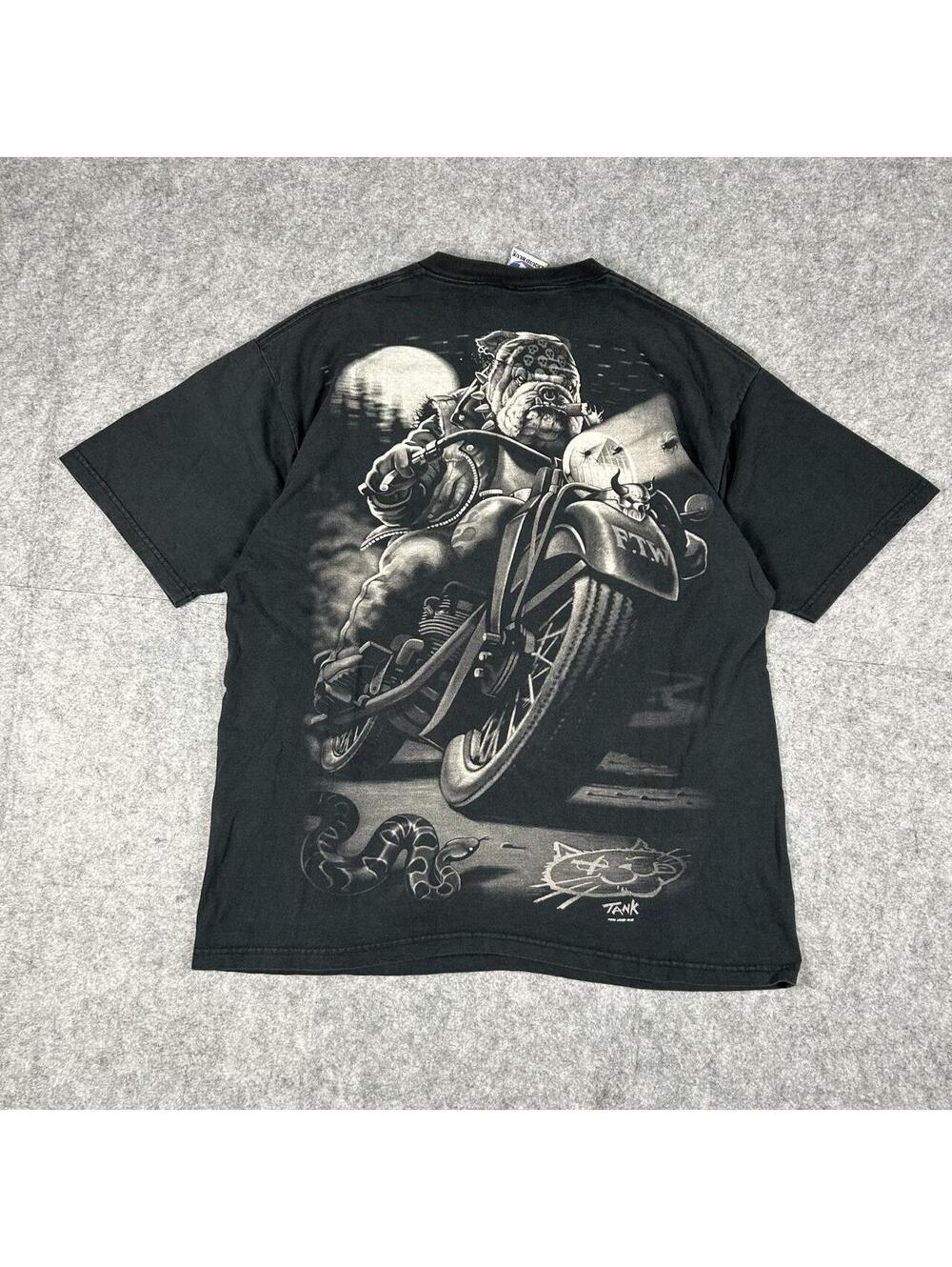 90s Liquid Blue Bulldog Biker T-Shirt Size L